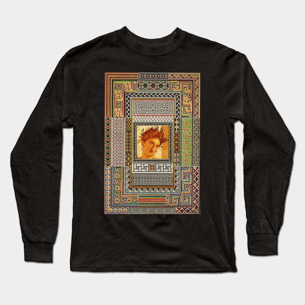 ANTIQUE ROMAN WOMAN PORTRAIT WITH POMPEII MOSAICS PATCHWORK Long Sleeve T-Shirt by BulganLumini